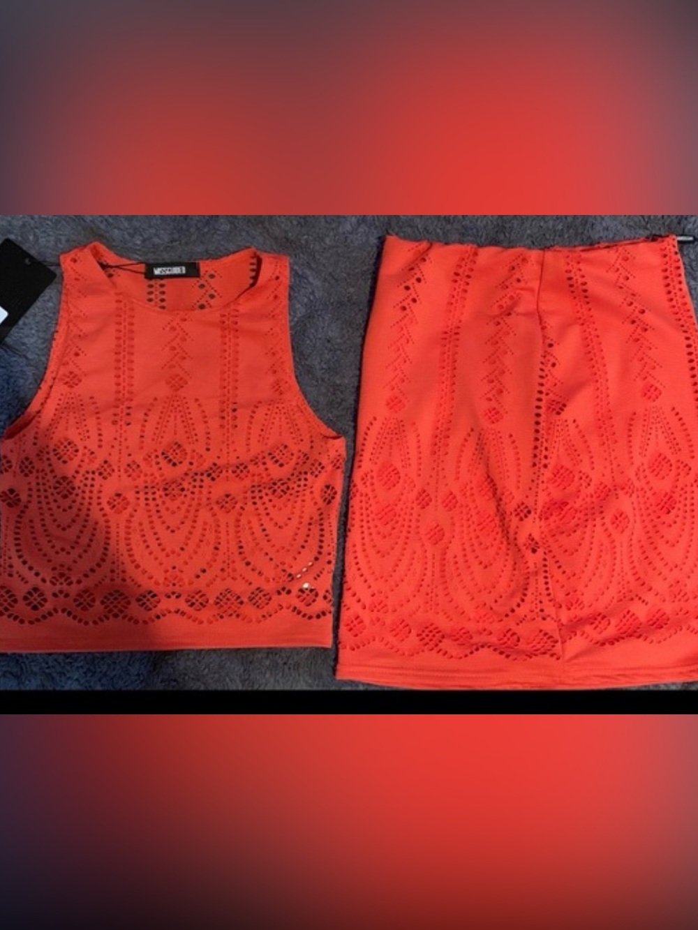 Missguided Orange Laser-Cut Crop Top and Skirt Set